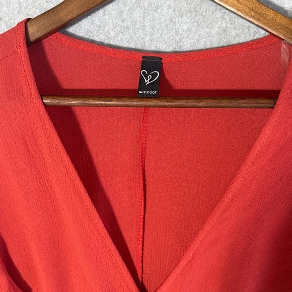 Windsor Red Kimono Sleeve Wrap Crop Top Boho Festival - Picture 3 of 9